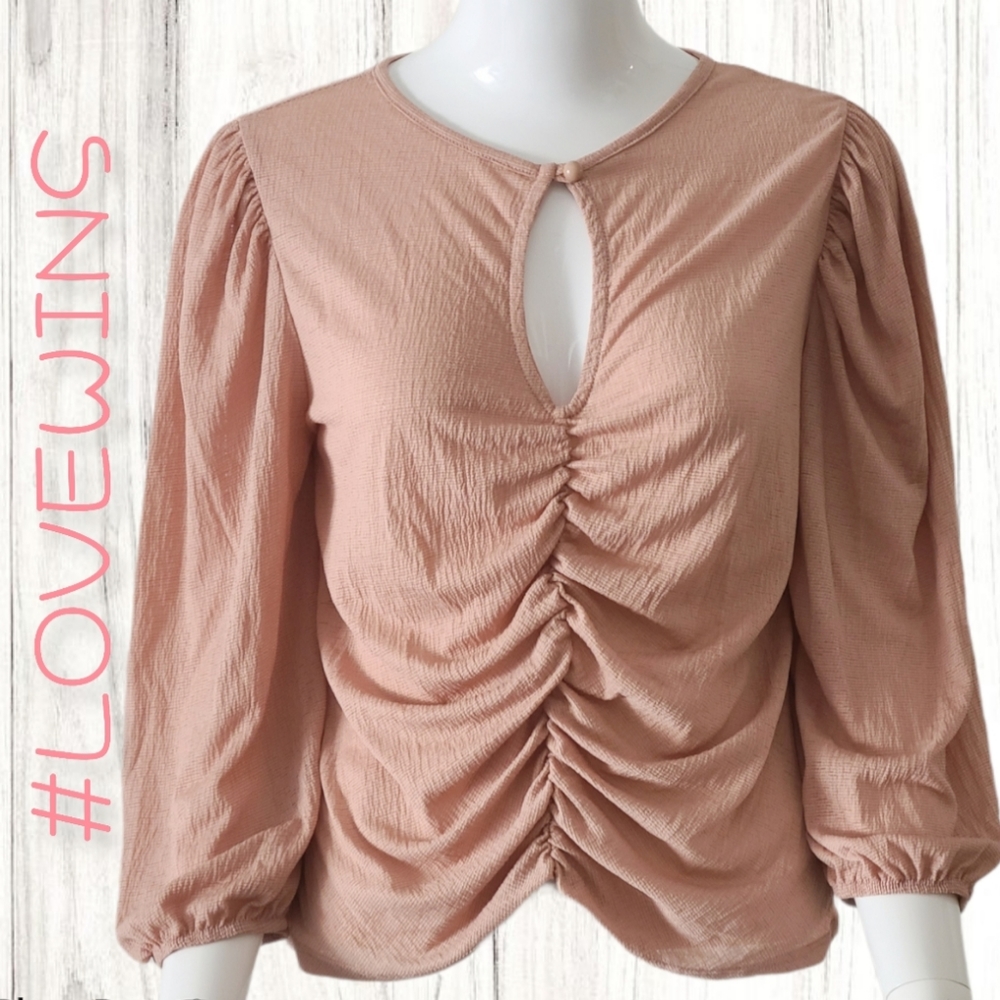 Woman Ruched long sleeve Blouse Blush